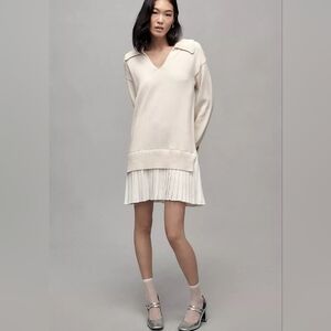 English Factory Cream V-Neck Collared Pleated Mini Dress